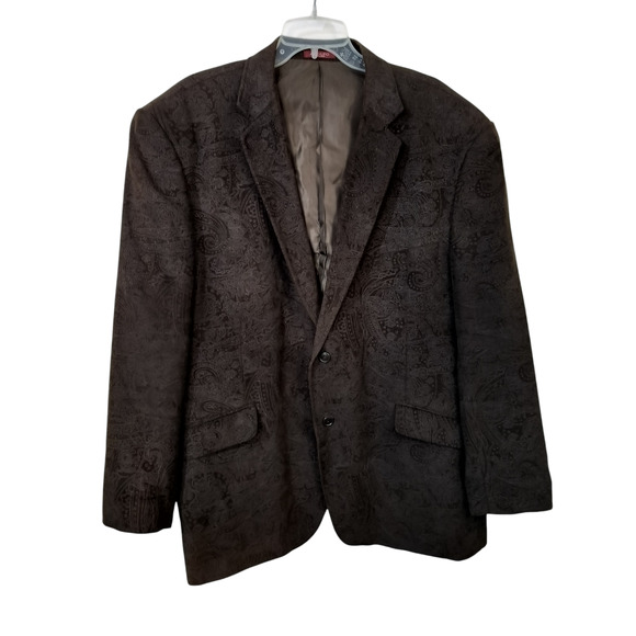 M549) Adolfo Men's Brown Pattern Corduroy Two Button Blazer Jacket Size 52R - Picture 1 of 9